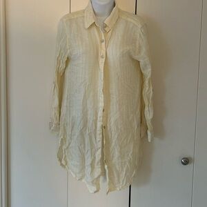 Calypso St Barth Linen blend striped long button front roll sleeve top S